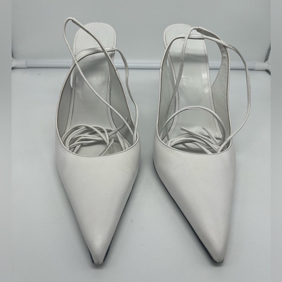 BY FAR Vaughn White Nappa Leather Wedge Gladiator Lace Up Pointed Heels sz 40 - Picture 9 of 13
